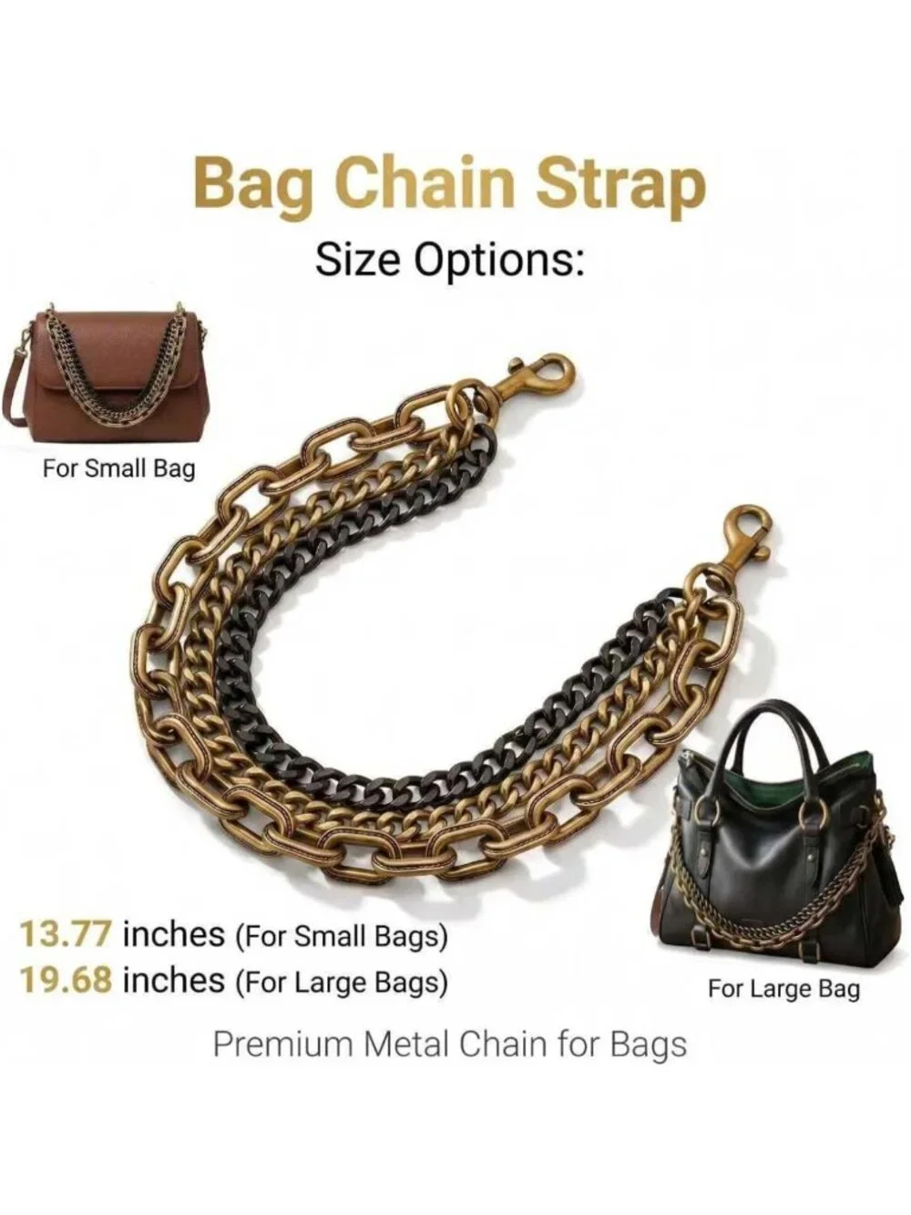 Trendy Gold Purse Charm Chain for Handbags, Two-Tone Vintage Keychain Pendant